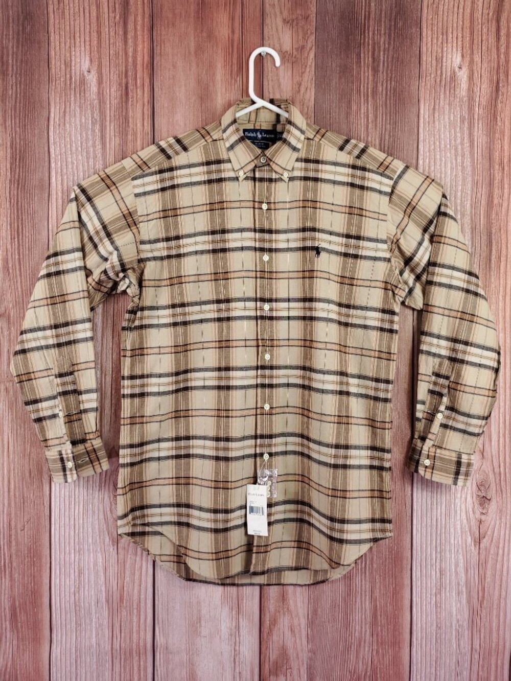 NWT Vintage 90s Ralph Lauren Blake Shirt Mens Small Plaid Safari Tan Brown